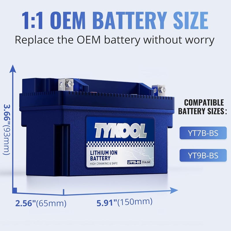 TYKOOL YT7B-BS, 240 CCA, 3X Cranking Amps,5X Life, High Performance Lithium LiFePO4 Motorcycle Battery,12V 4Ah,Fits for ATV,Fits for Ducati 1198cc,BRP (CAN-AM) 450cc ATV,Yamaha 125cc,150cc Scooter - Image 2